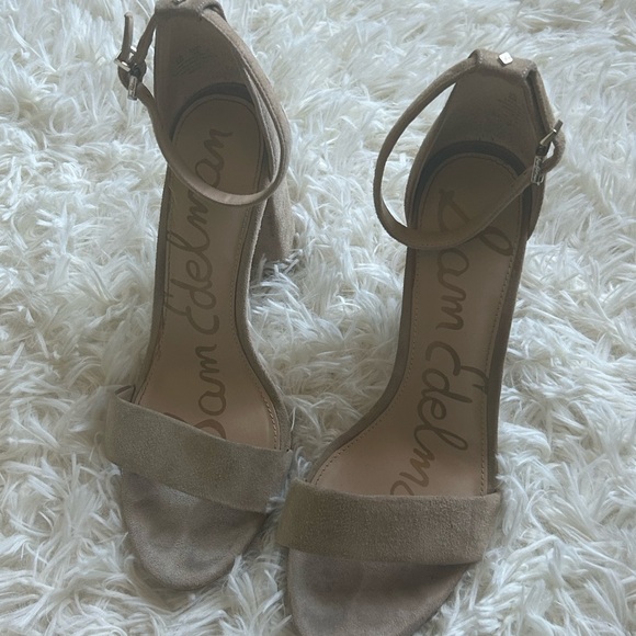 Sam Edelman neutral nude faux suede block heel ankle strap size 8 M - Picture 7 of 9